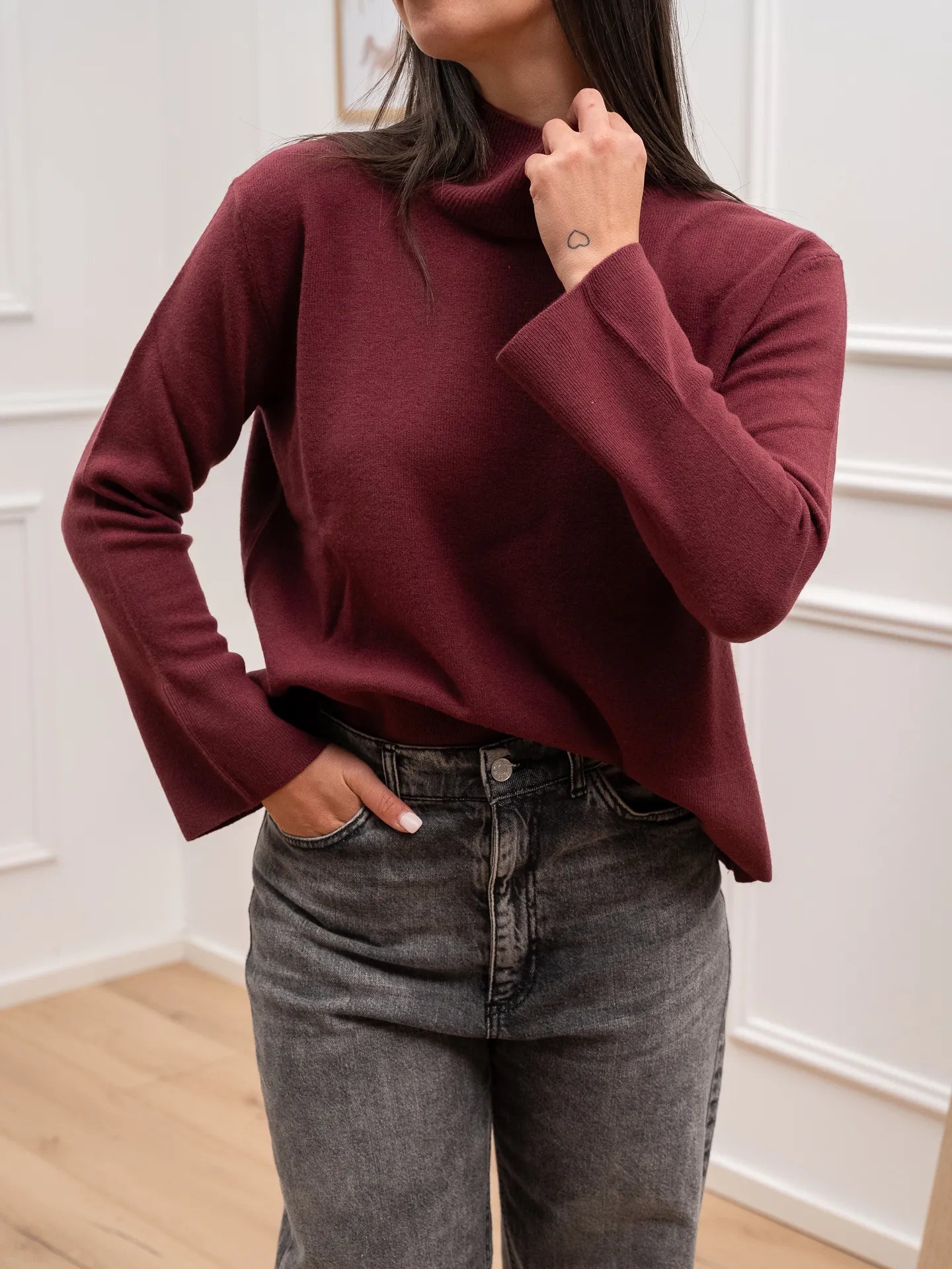 Maglia collo alto bordeaux 100% lana - HaveOne