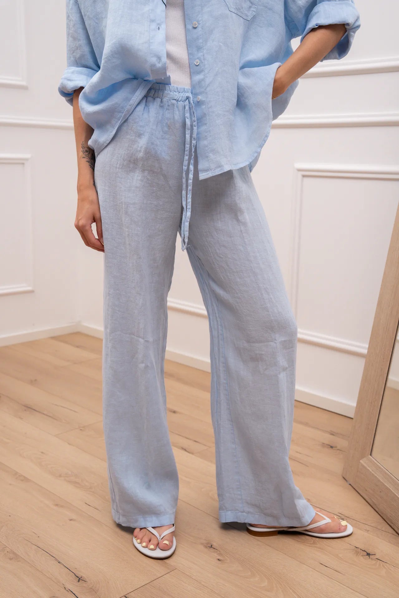 Pantaloni Natural cielo 100% lino - Dixie