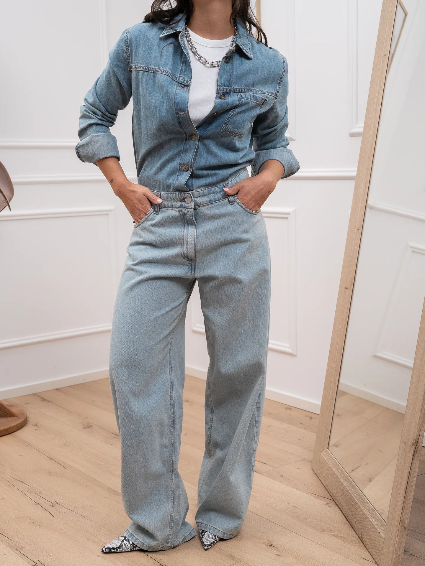 Tuta lunga in denim bicolor - HaveOne