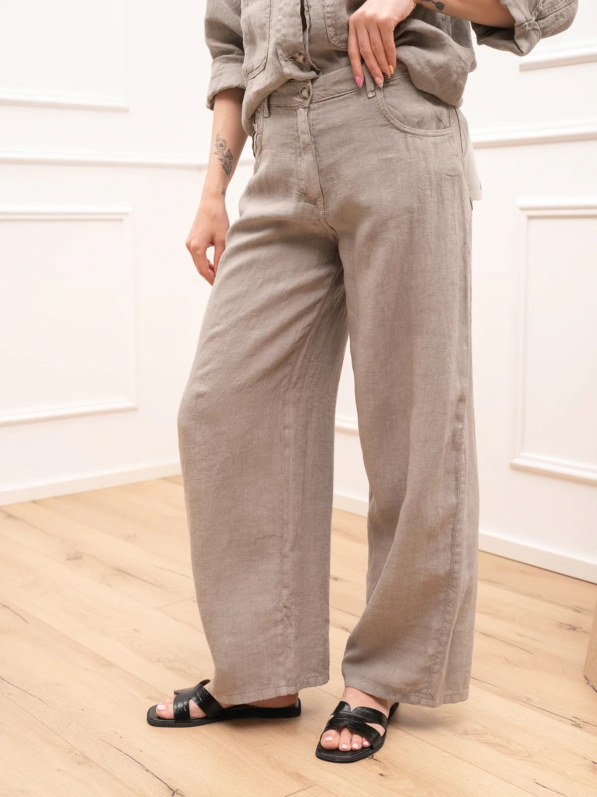 Pantaloni Bella tortora 100% lino - HaveOne