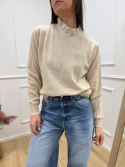 Maglia collo rouches beige 80% lana - HaveOne