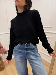 Maglia collo rouches nera 80% lana - HaveOne