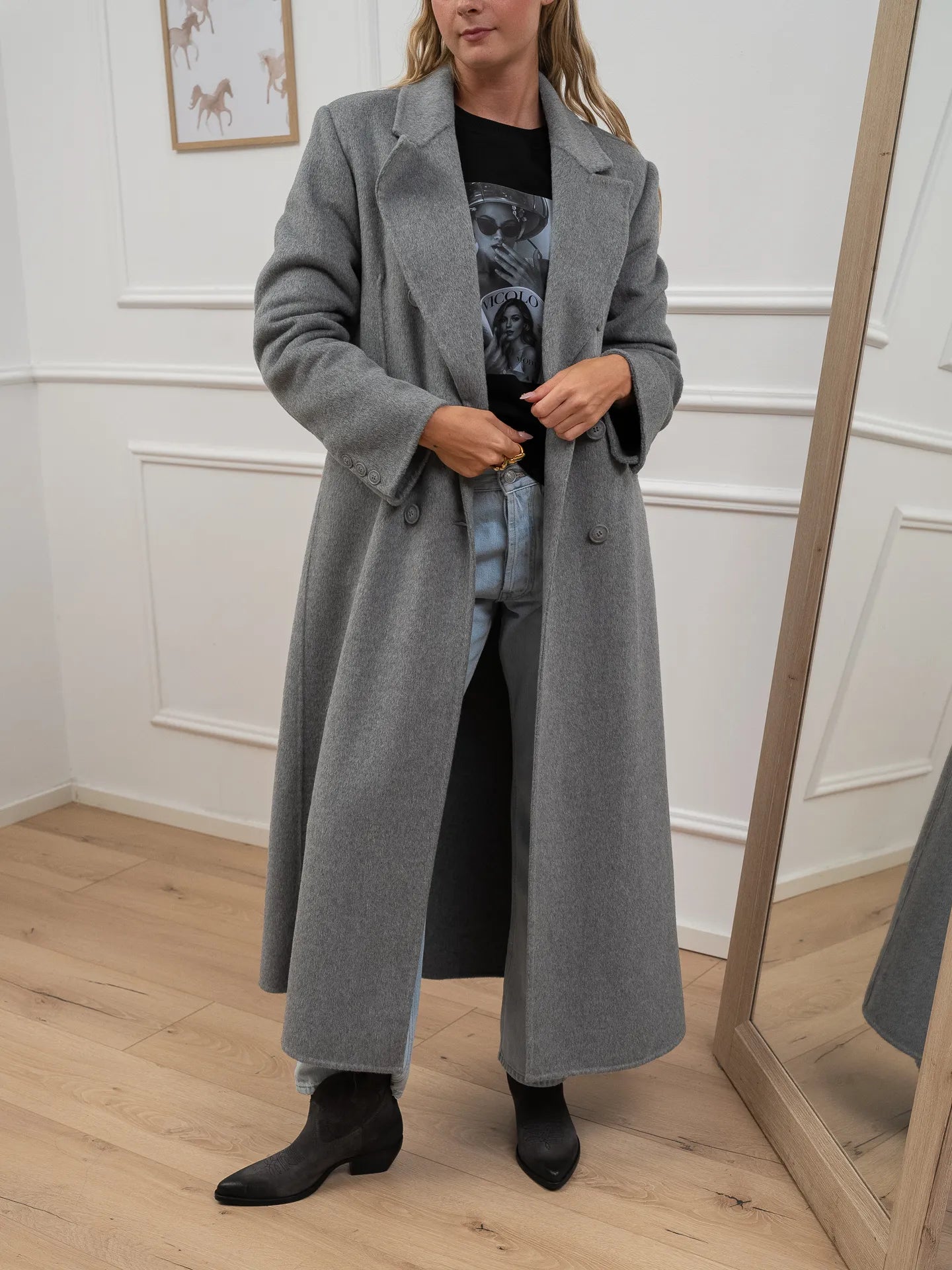 Cappotto strutturato grigio con cintura - HaveOne