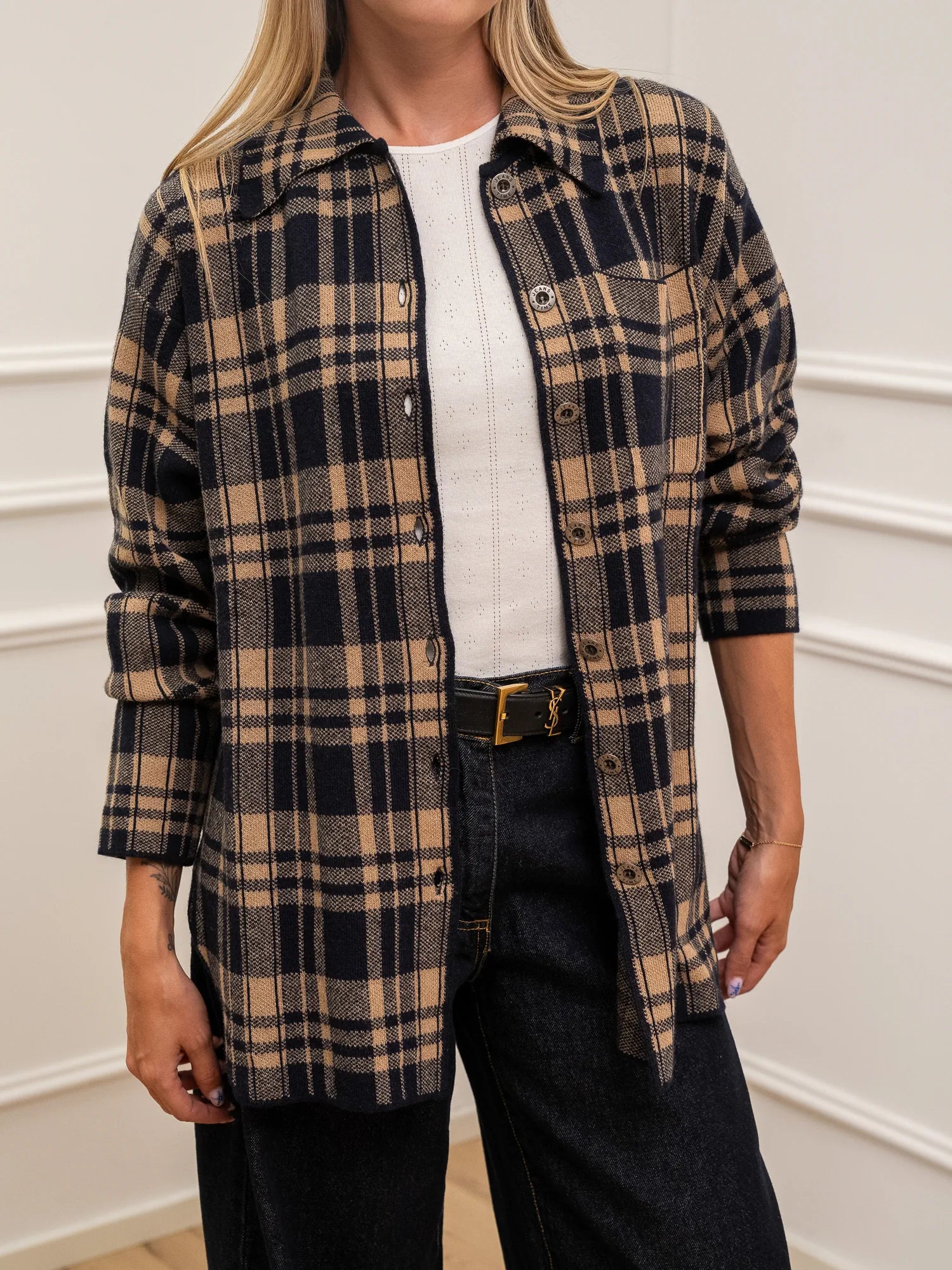 Giacca camicia check camel e blu in flanella - Kontatto