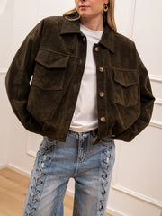Bomber in vera pelle scamosciata kaki - Vicolo