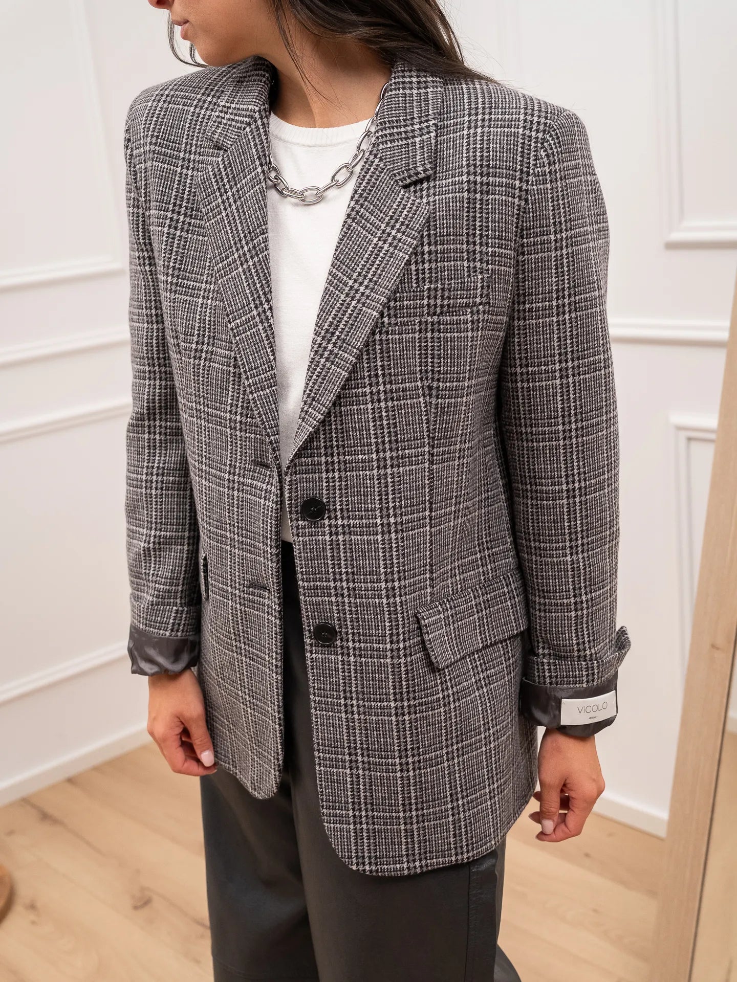 Blazer in panna di lana grigio patch logo - Vicolo