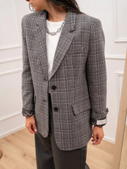 Blazer in panna di lana grigio patch logo - Vicolo