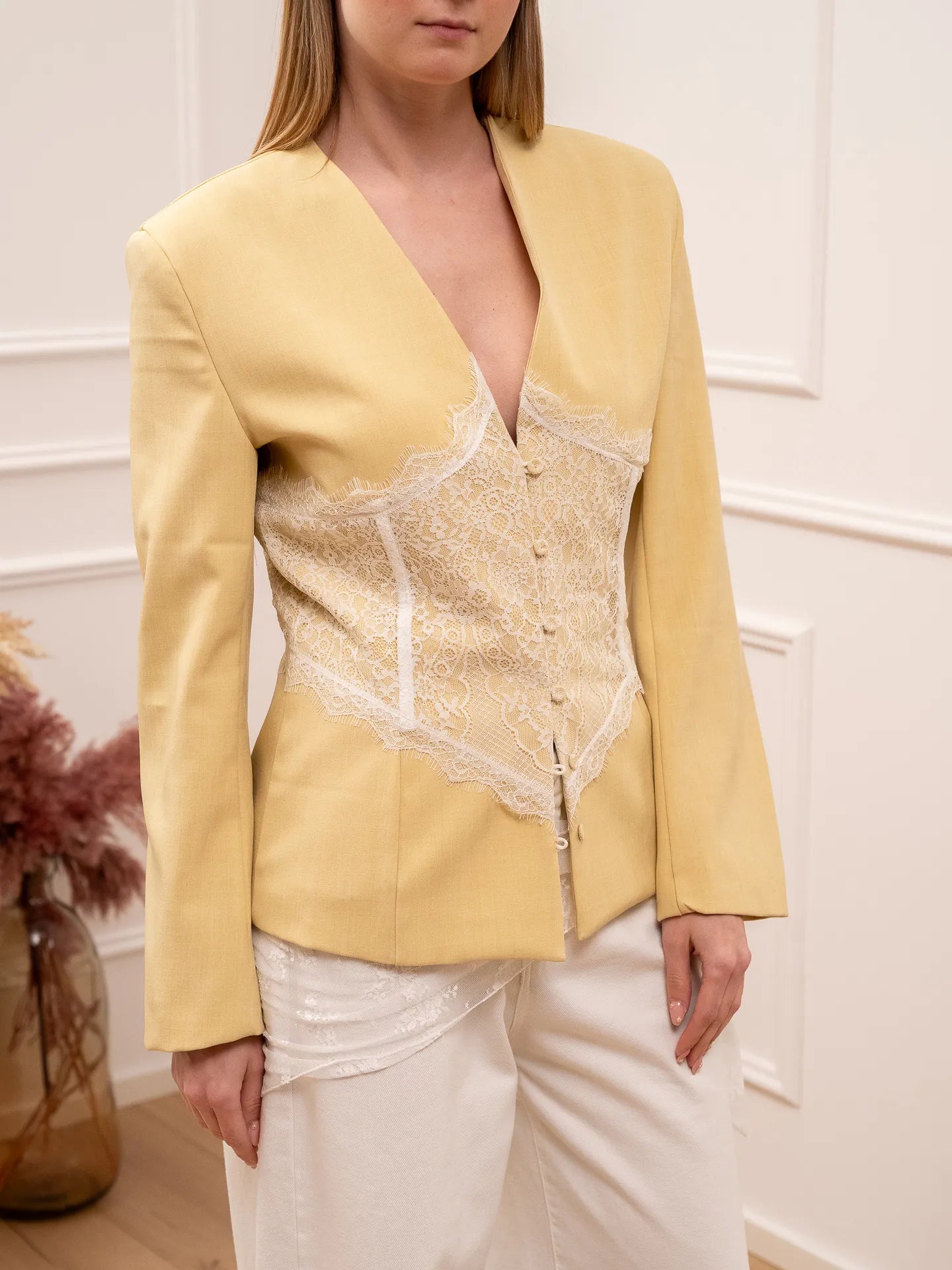 Giacca cedro con bottoncini e dettaglio in pizzo - Vicolo
