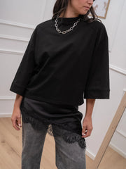T shirt nera con canotta nera e pizzo - Tensione In