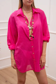 Camicione Beach fucsia in mussola - Tensione In