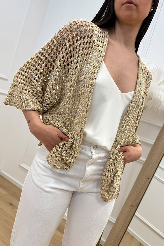 Cardigan lamè oro chiaro a rete larga - Vicolo