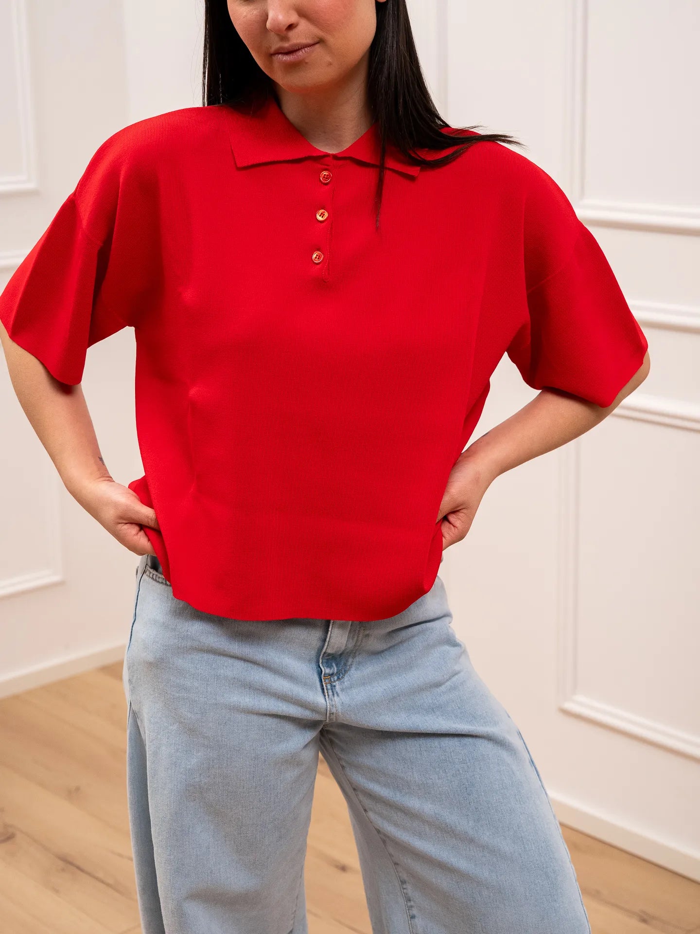 Polo in tricot rossa a scatoletta - Vicolo