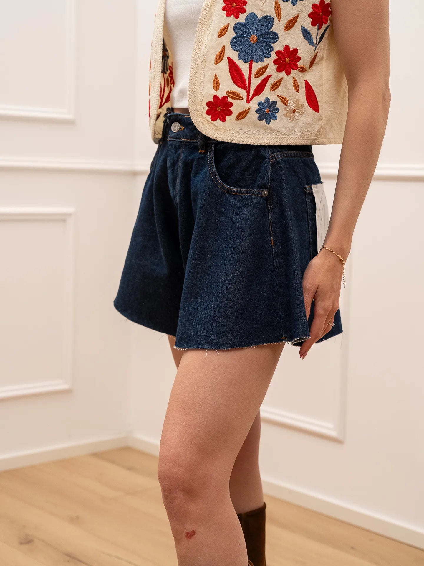 Shorts Ivy in denim scuro a farfalla - HaveOne