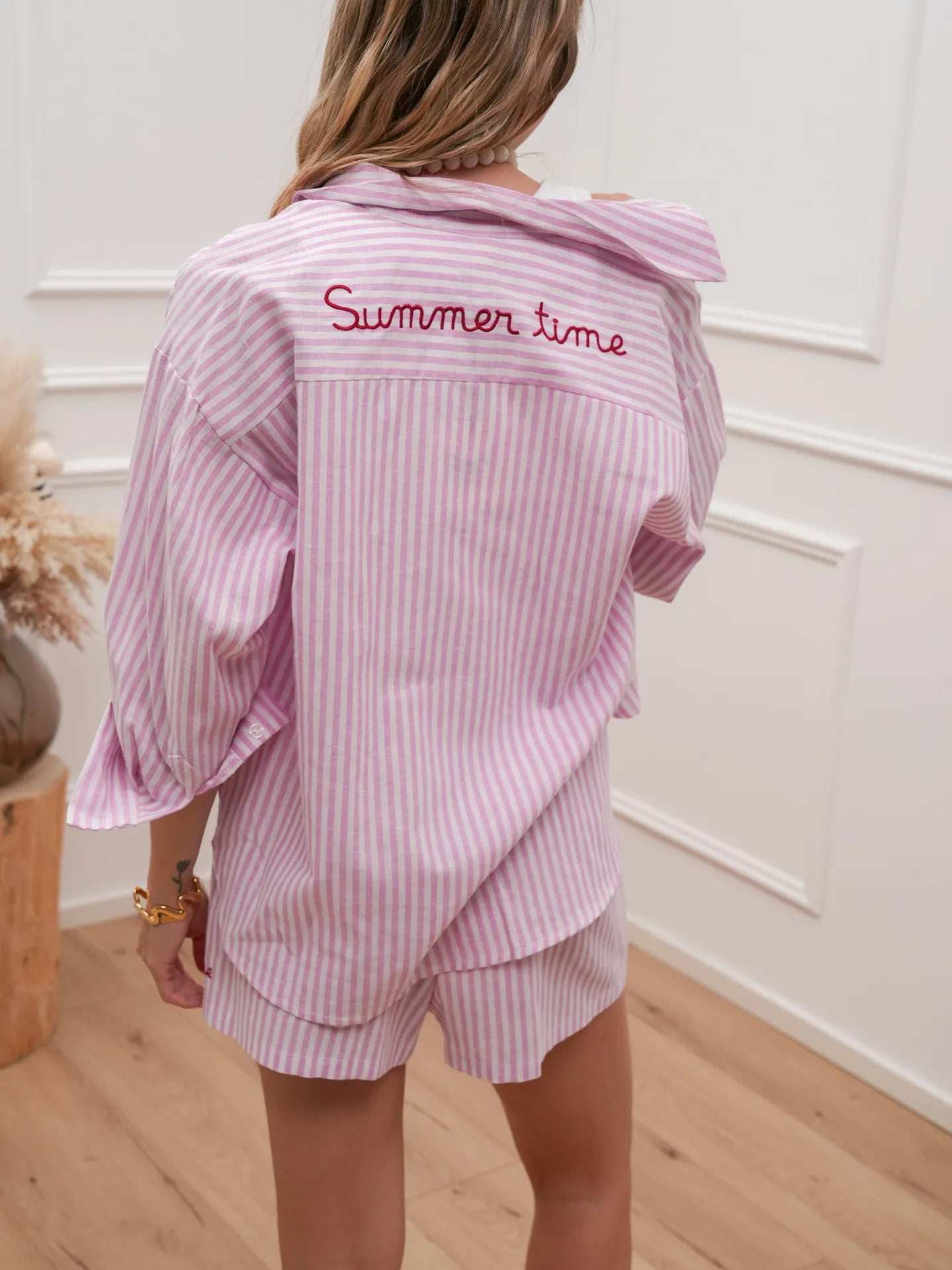 Camicia Summer Time gessata rosa misto lino - Tensione In