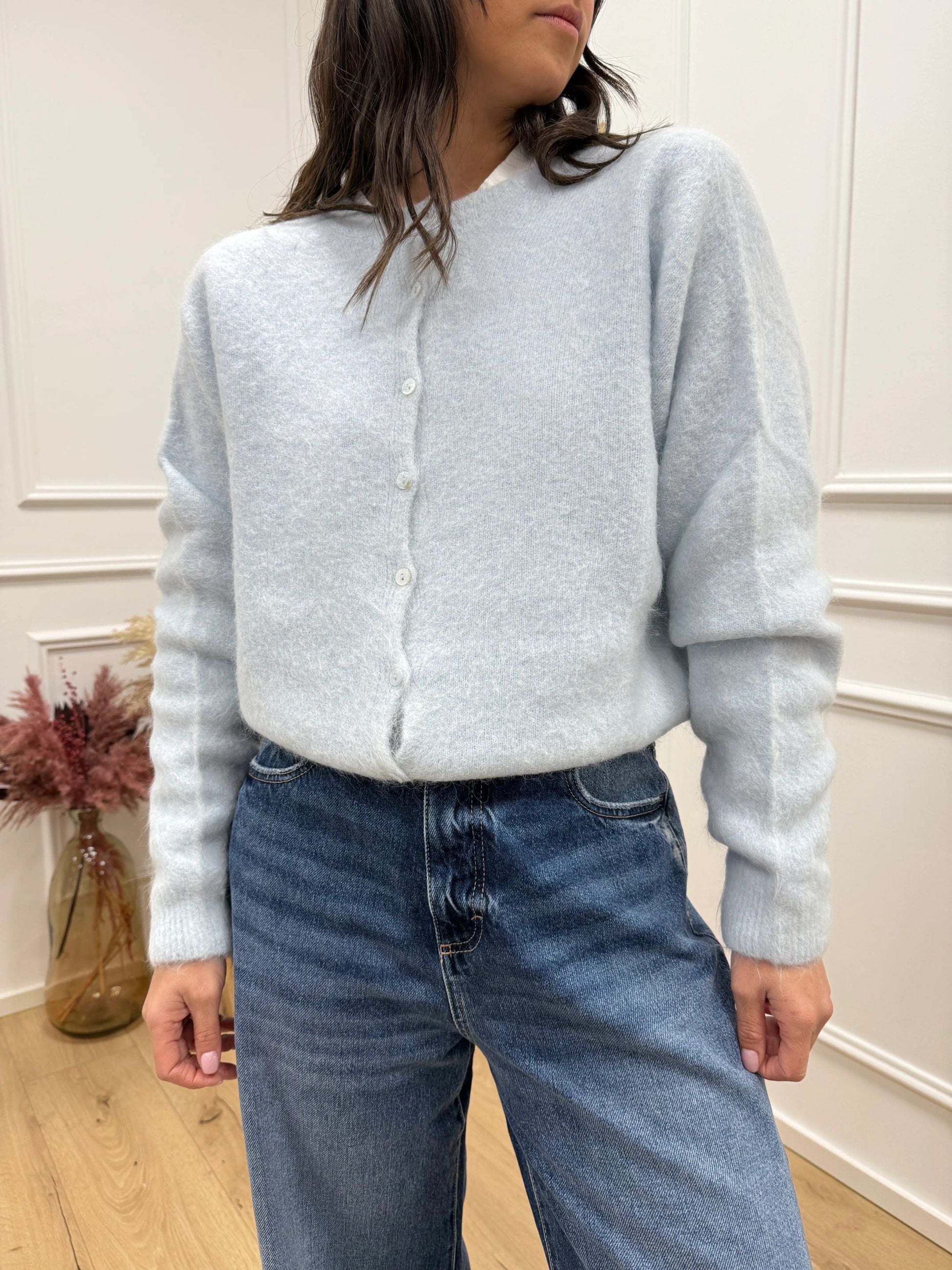 Cardigan soffice cielo in alpaca - Kontatto