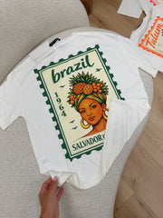 T shirt latte stampa Brazil sul retro - HaveOne