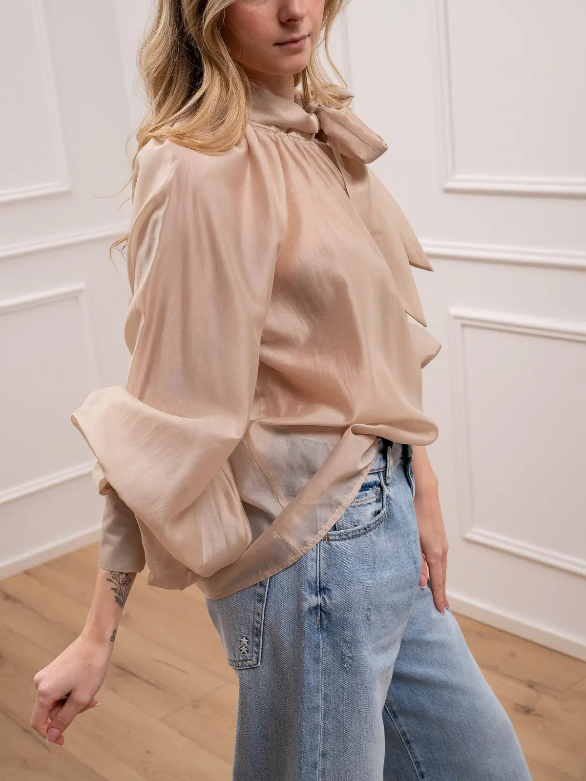 Camicia sabbia in lyocell con fiocco - Vicolo