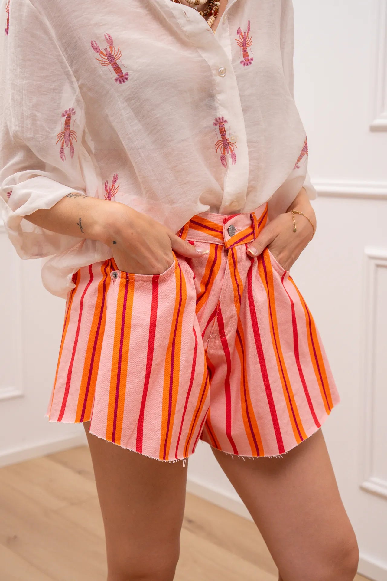 Shorts farfalla rigati rosa, fucsia e arancio - HaveOne