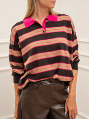 Maglia polo rigata moro, fucsia e beige - Vicolo