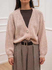 Cardigan rosa cipria tre bottoni gioiello - HaveOne