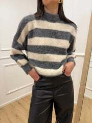 Maglia riga a scatola grigia e panna - HaveOne