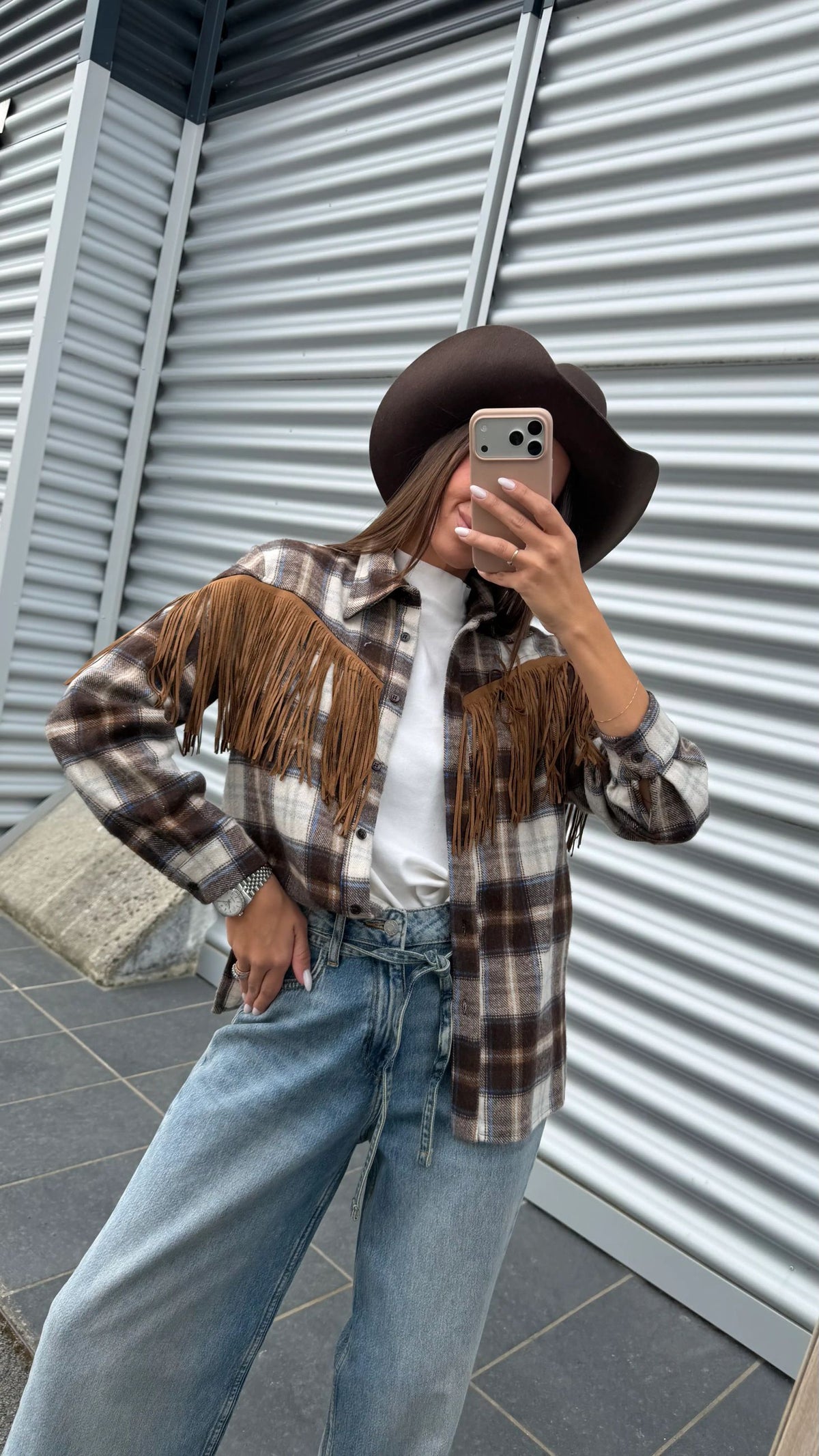 Camicia Dakota check con frange cuoio - Vicolo