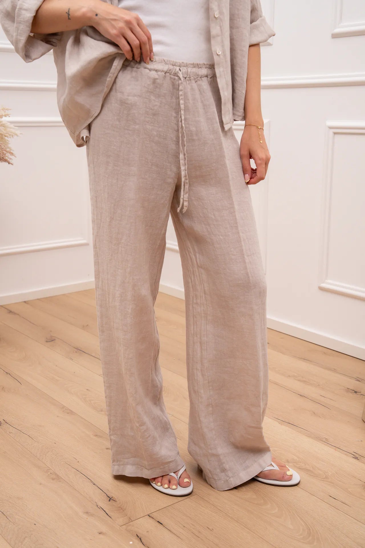 Pantaloni Natural beige 100% lino - Dixie