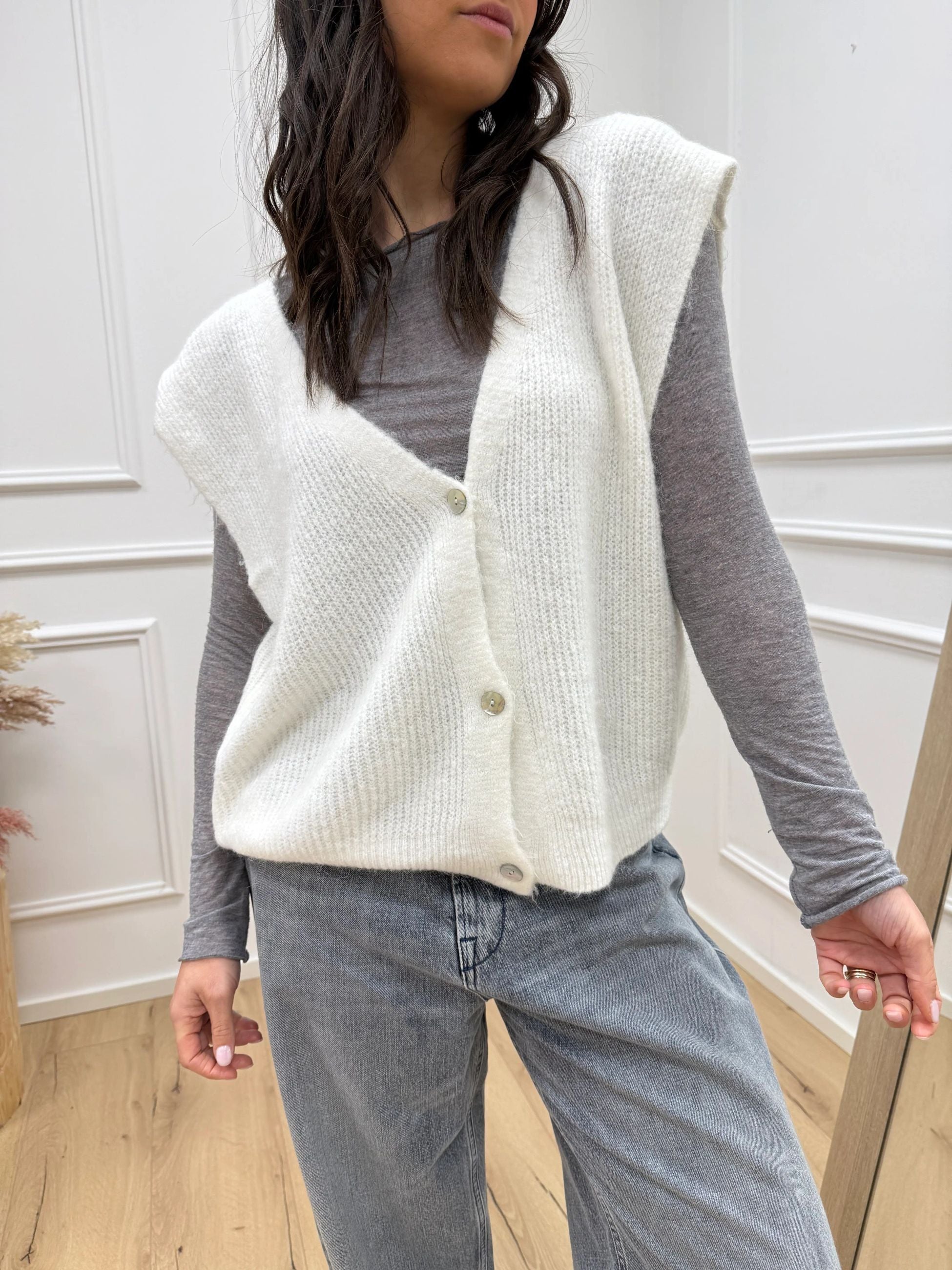 Gilet misto alpaca burro con bottoni - HaveOne