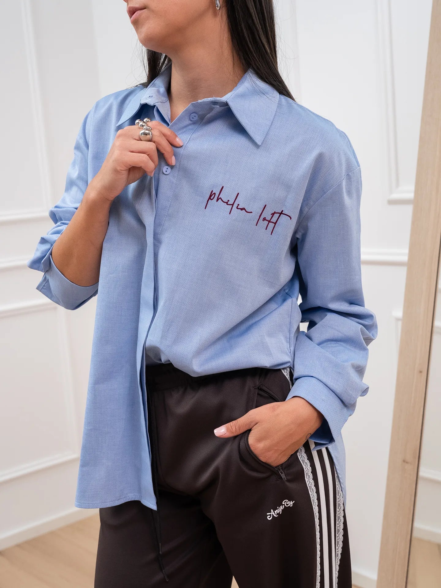 Camicia oxford logo floccato bordeaux - Philia Loft