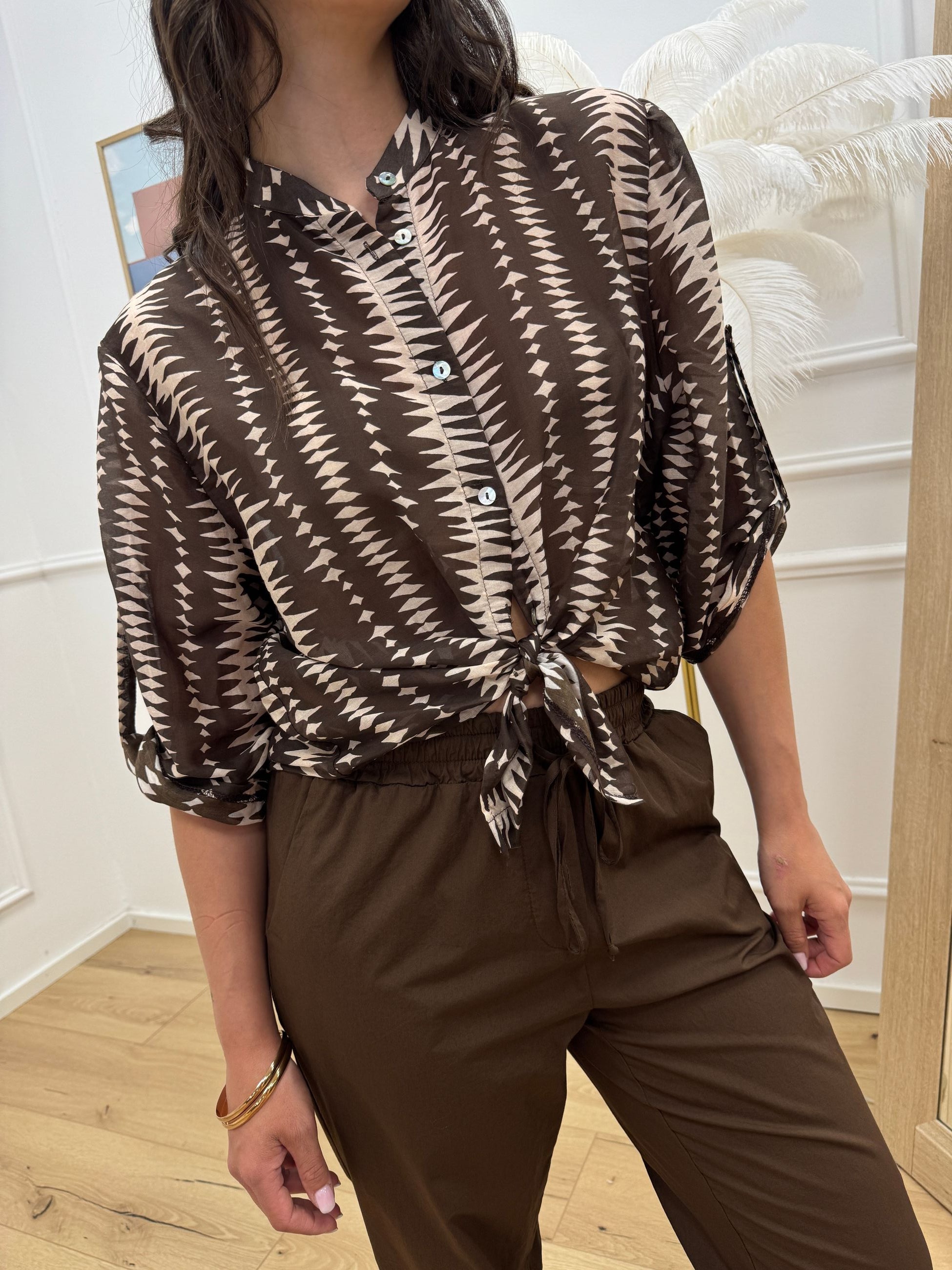 Camicia Tribale choco e panna misto seta - HaveOne