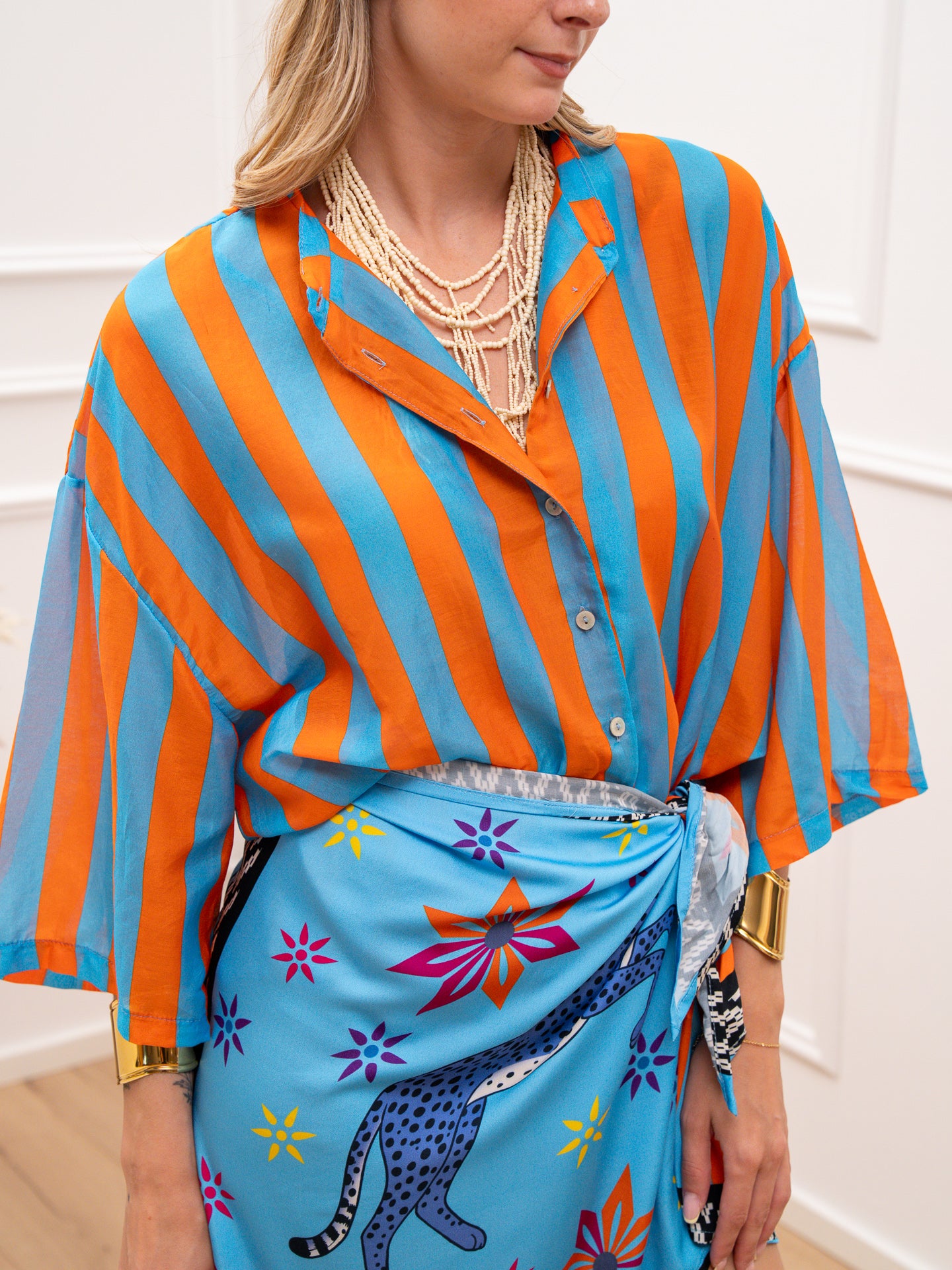 Camicia rigata arancio e turchese - Tensione In