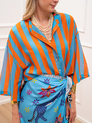 Camicia rigata arancio e turchese - Tensione In