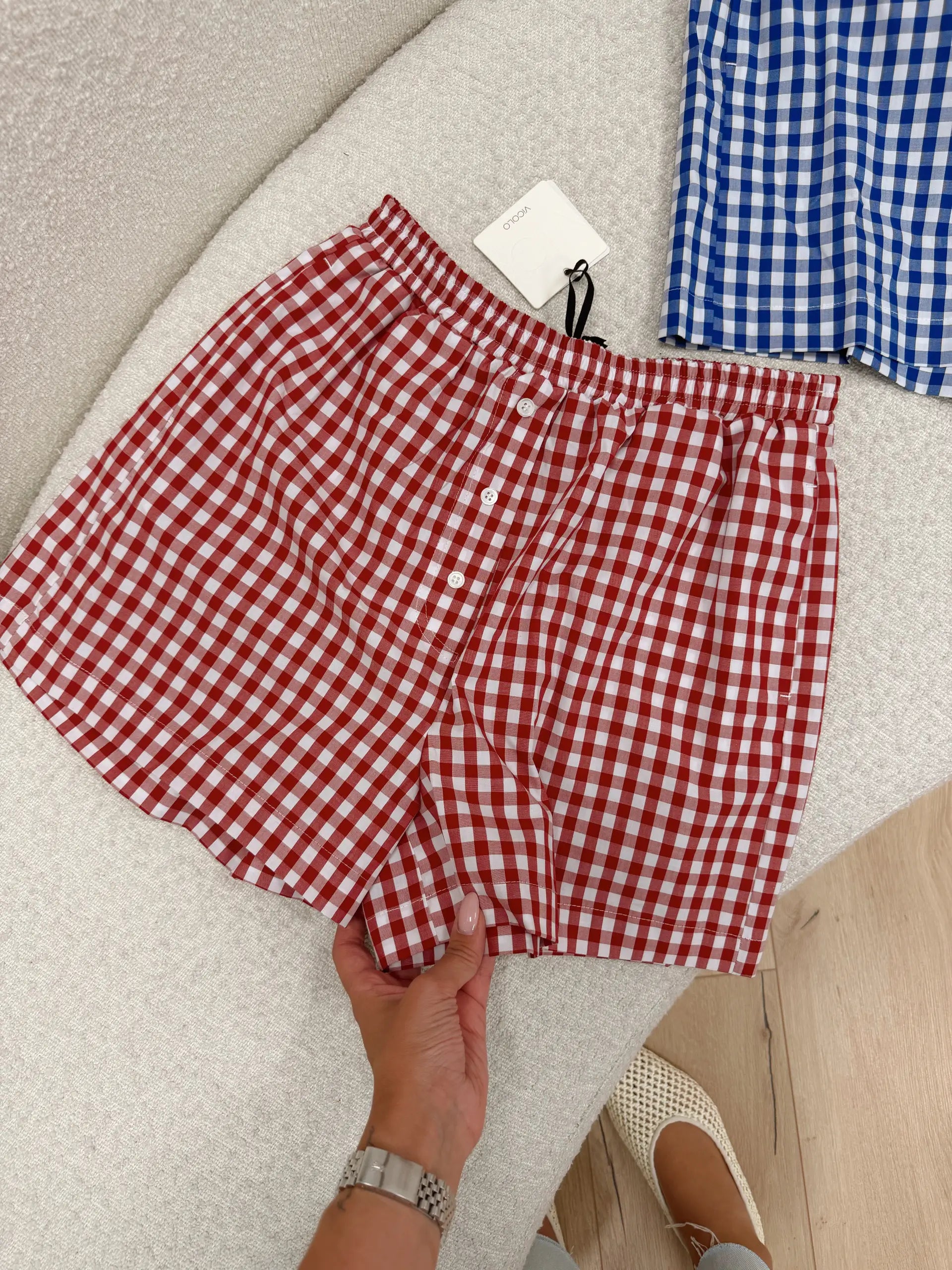 Pantaloncini bottoncini vichy rosso - Vicolo