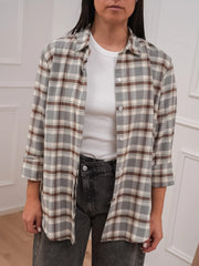 Camicia basic check grigia, panna e nocciola - HaveOne