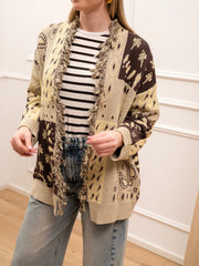 Cardigan patchwork sabbia, moro e giallo sfrangiato - HaveOne