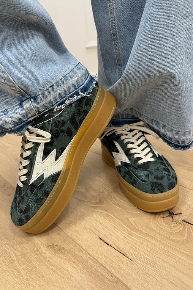Sneakers double in suede graffiato leopard verde - Moaconcept
