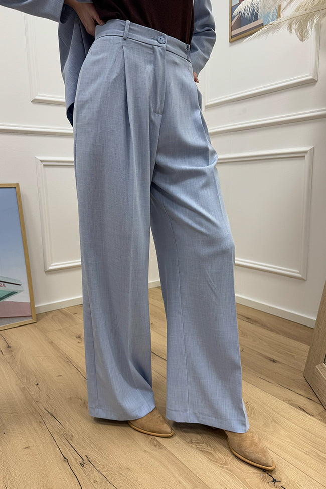 Pantaloni fiammati cielo con pinces - HaveOne