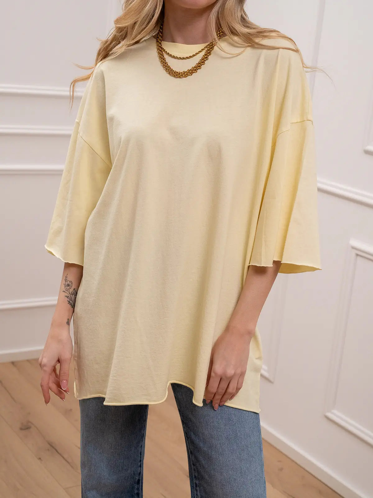 T shirt over giallo burro bordi con ricciolo - Vicolo