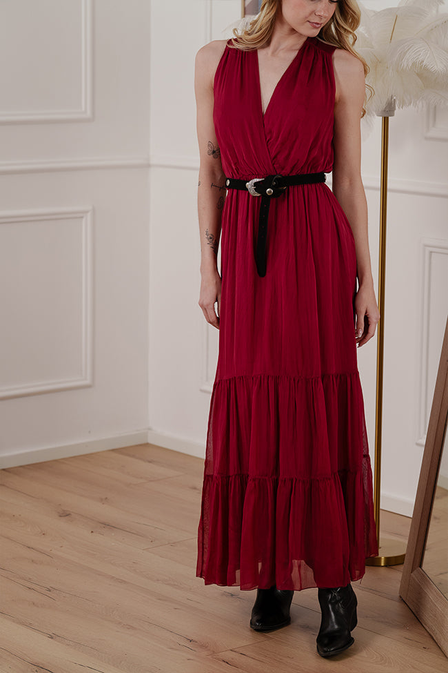Vestito india scollo a v incrociato misto seta - HaveOne