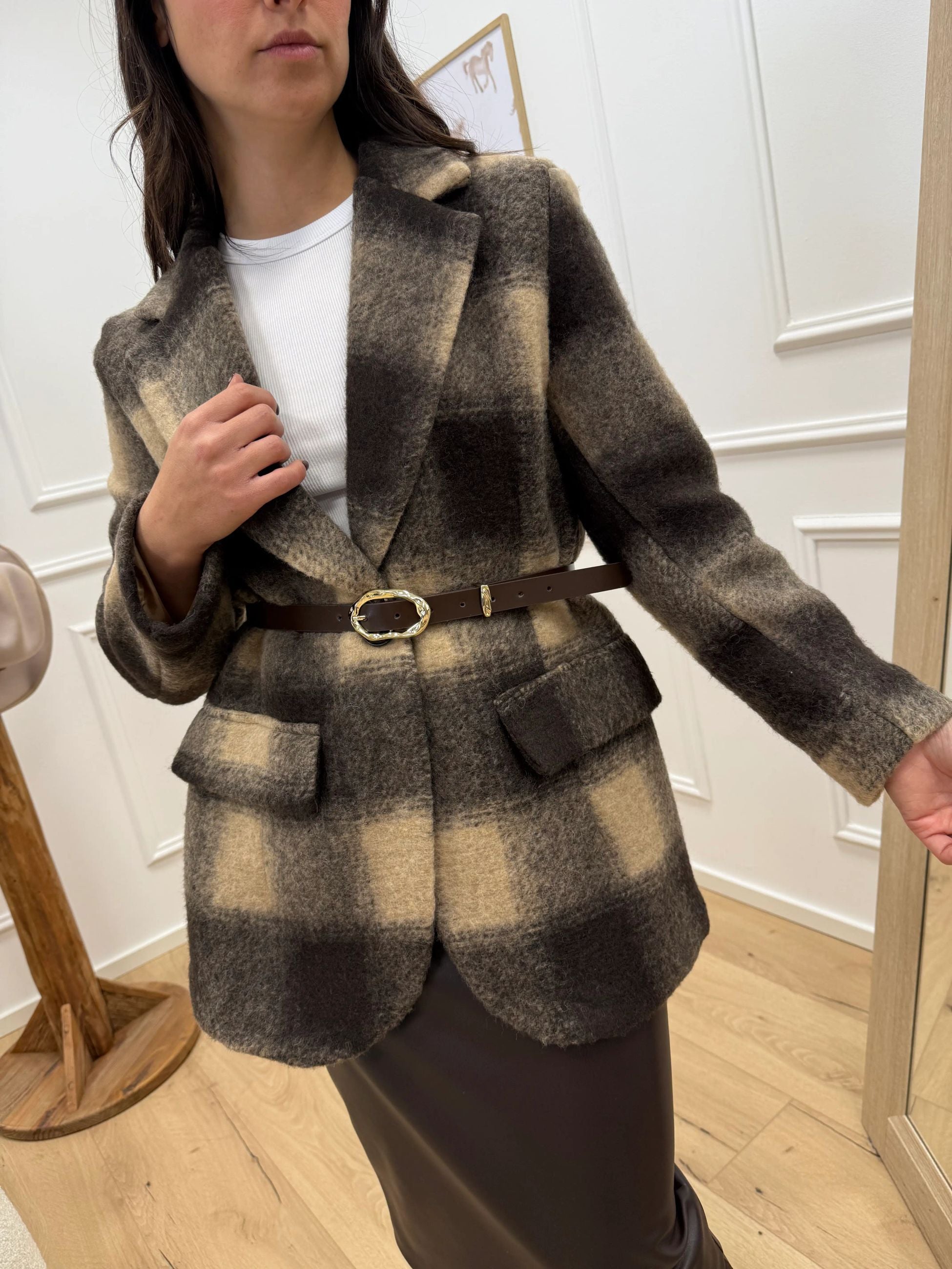 Giacca cappotto check moro e beige - HaveOne