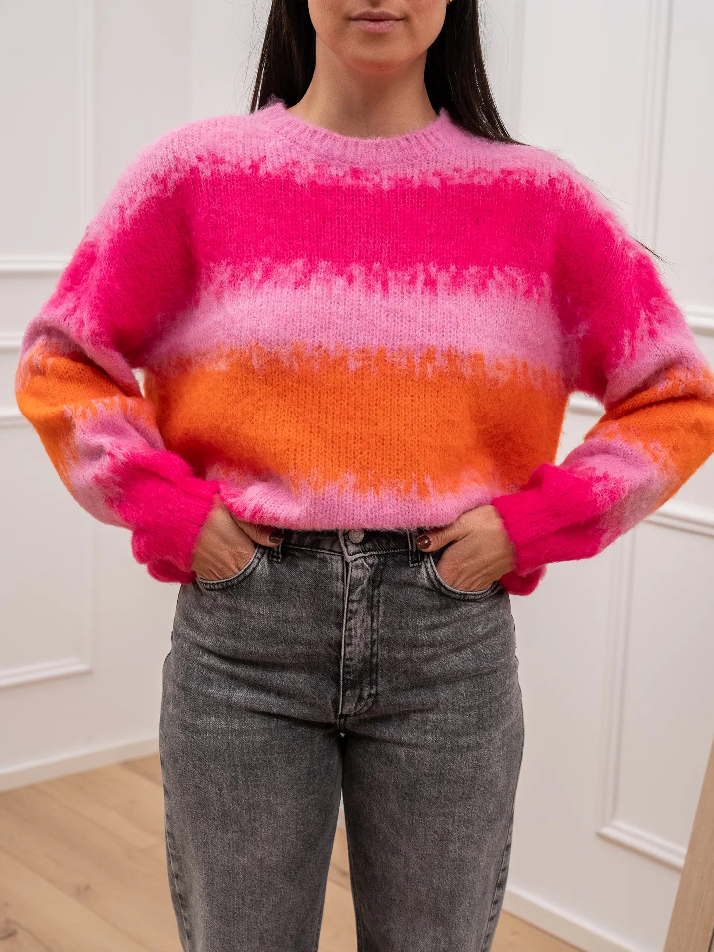 Maglia garzata a righe fucsia, bubble e arancio - HaveOne