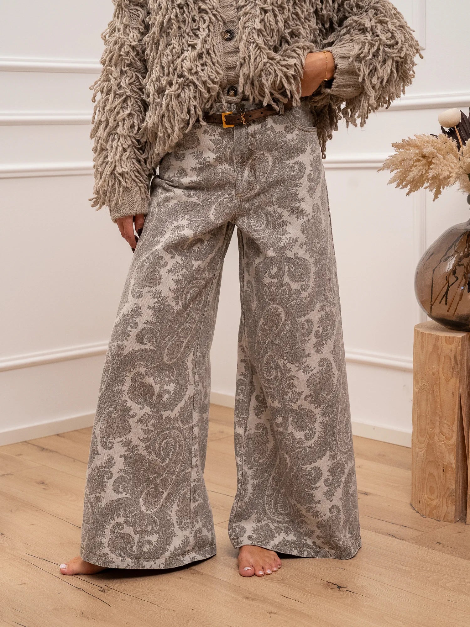 Jeans Paisley tortora wide leg - Vicolo