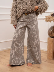 Jeans Paisley tortora wide leg - Vicolo