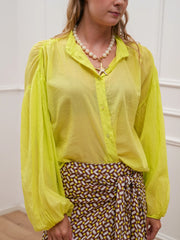 Camicia coreana in mussolina lime manica balloon - Tensione In