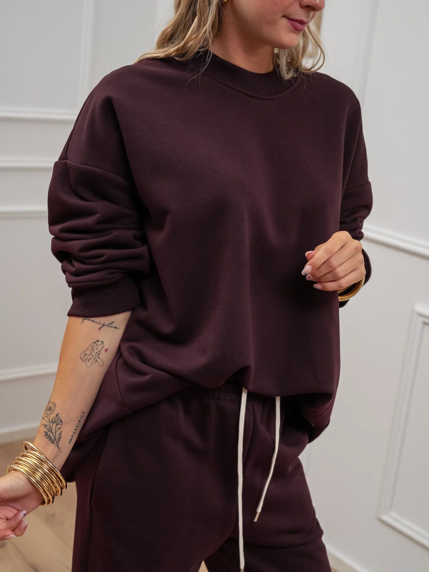 Felpa lunga vinaccia basic oversize - Vicolo