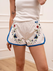 Shorts Costiera naturale e blu con ricami - Vicolo