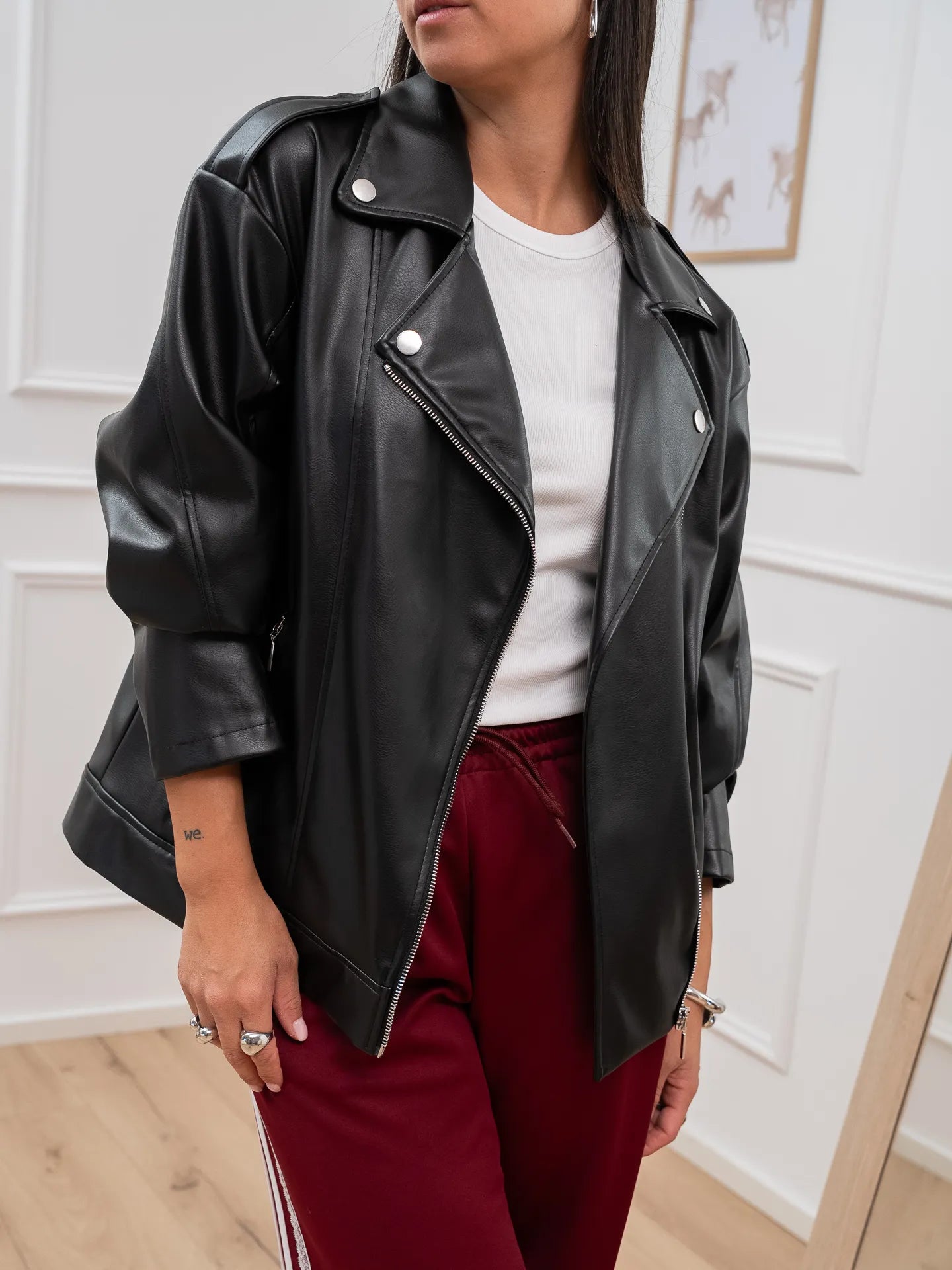 Chiodo over in ecopelle nero con zip - HaveOne