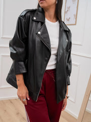 Chiodo over in ecopelle nero con zip - HaveOne
