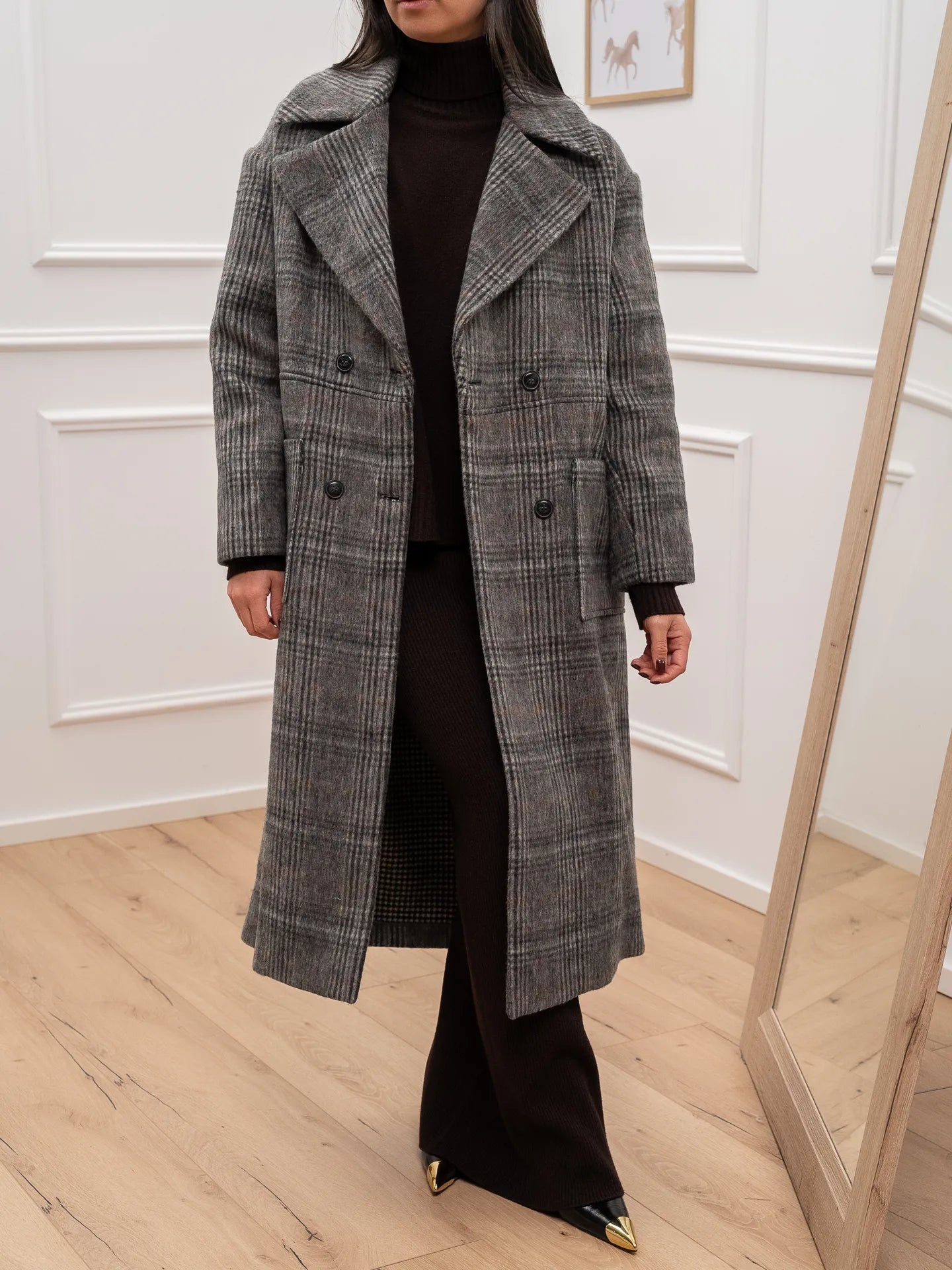 Cappotto over principe di galles grigio in lana cotta - HaveOne