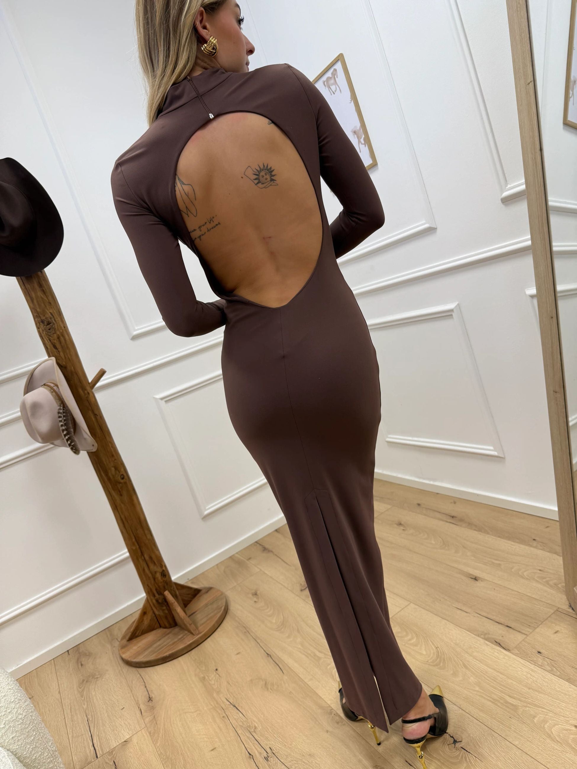 Vestito lungo cioccolato schiena scoperta - Silence Limited